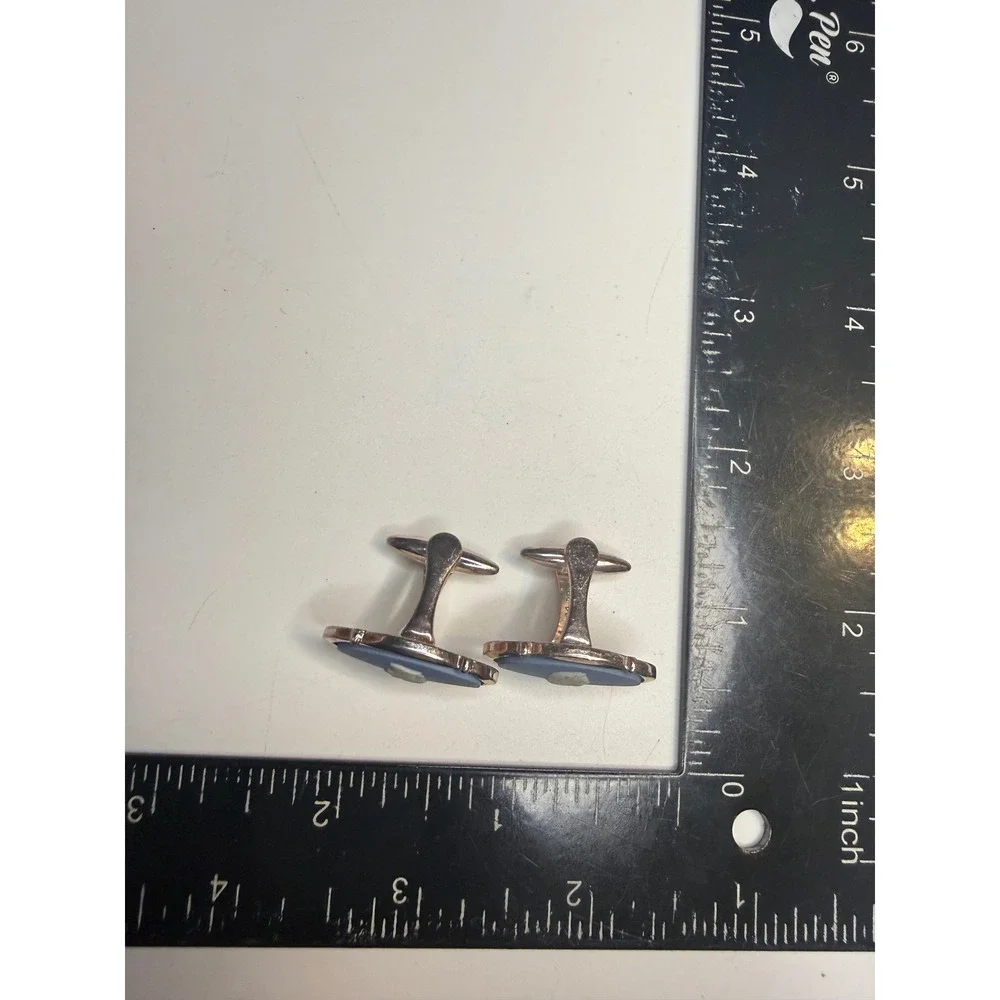 Wedgwood Blue Jasperware Cufflinks Gold Tone Roman Cameo Vintage Accessory